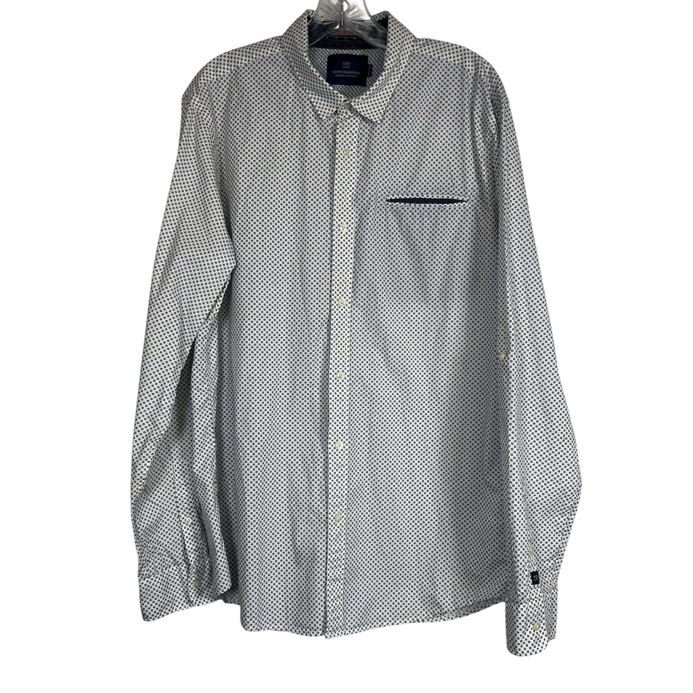 SCOTCH & SODA Sz L/XL Men's Shirt White Blue Geometric Print Button Up Down - Picture 2 of 10